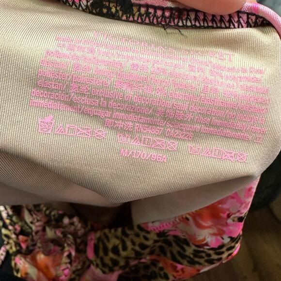 Victorias Secret One Piece Swimsuit Lace Up Front Womens M Leopard Floral Print - Picture 5 of 5